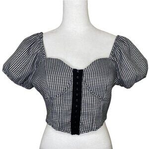 OLM Women's Gingham Off Shoulder Crop Top Milkmaid Houndstooth  Bustier Sz Large